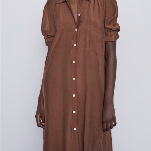 Zara Dresses Zara Shirt Dress Midi Brown Aline Button Front Poshmark